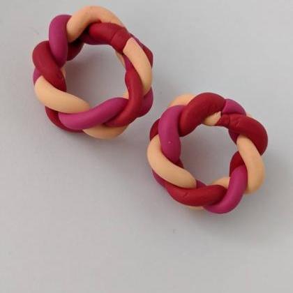 Peach pink and red hoop Polymer Cla..