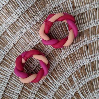 Peach pink and red hoop Polymer Cla..