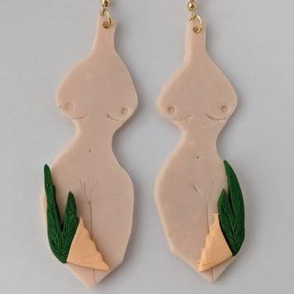 Nude Lady With Flowers Polymer Clay Earrings,..