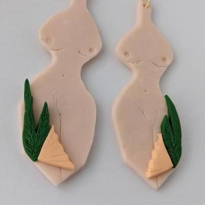 Nude Lady With Flowers Polymer Clay Earrings,..