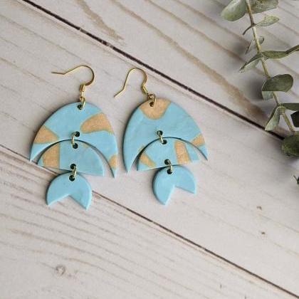 Blue And Pink Fish Polymer Clay Earrings, Dangle..