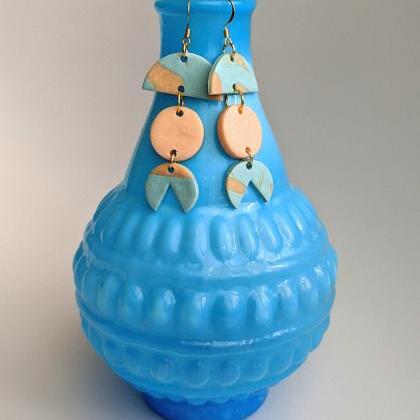 Blue And Pink Dangle Polymer Clay Earrings, Dangle..