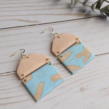 Pink And Blue Funky Polymer Clay Earrings, Dangle..