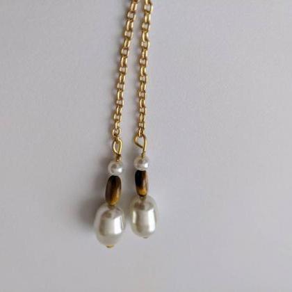 Pearl And Tigers Eye Gemstone Necklace And Dangle..