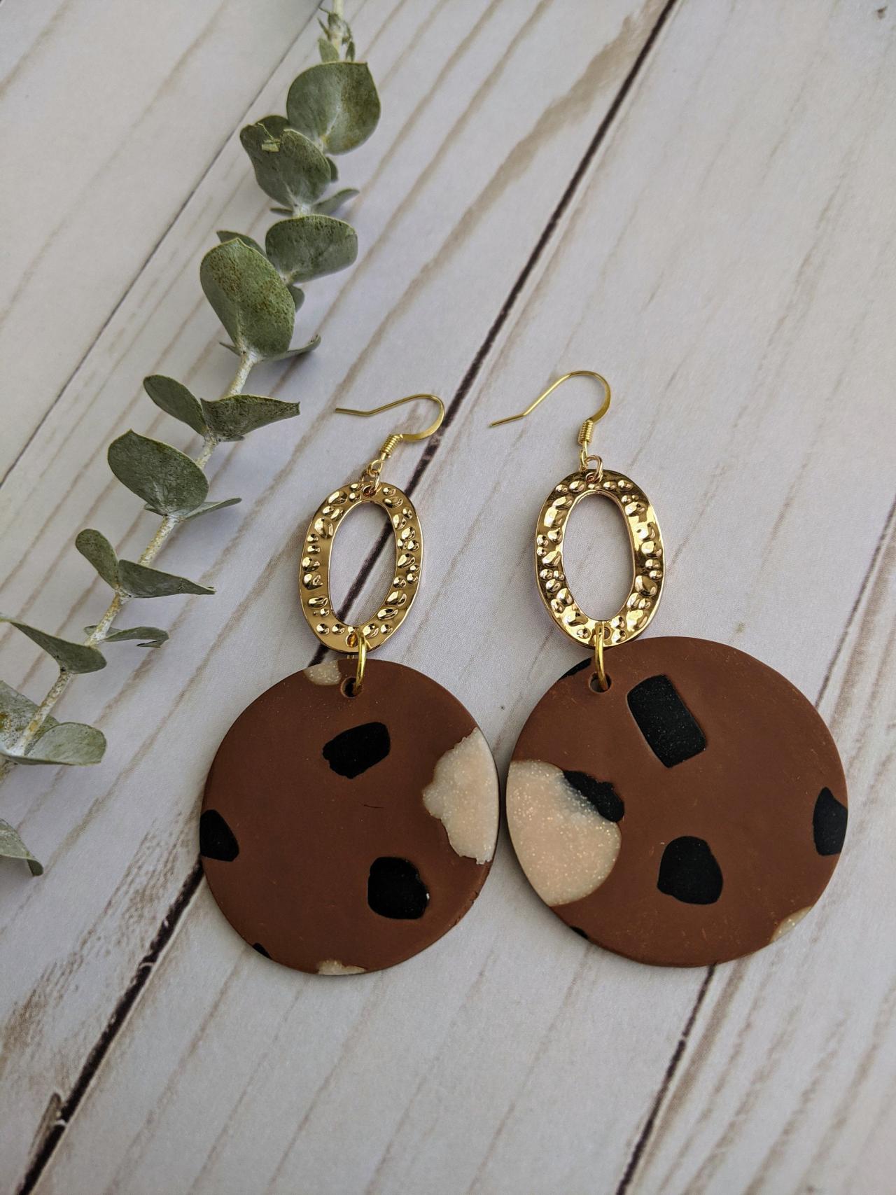 Brown Cookie Polymer Clay Earrings, Dangle Earrings, Clay Statement Earrings, Handmade Clay Earrings, Custom Clay Earrings, Clay Earrings