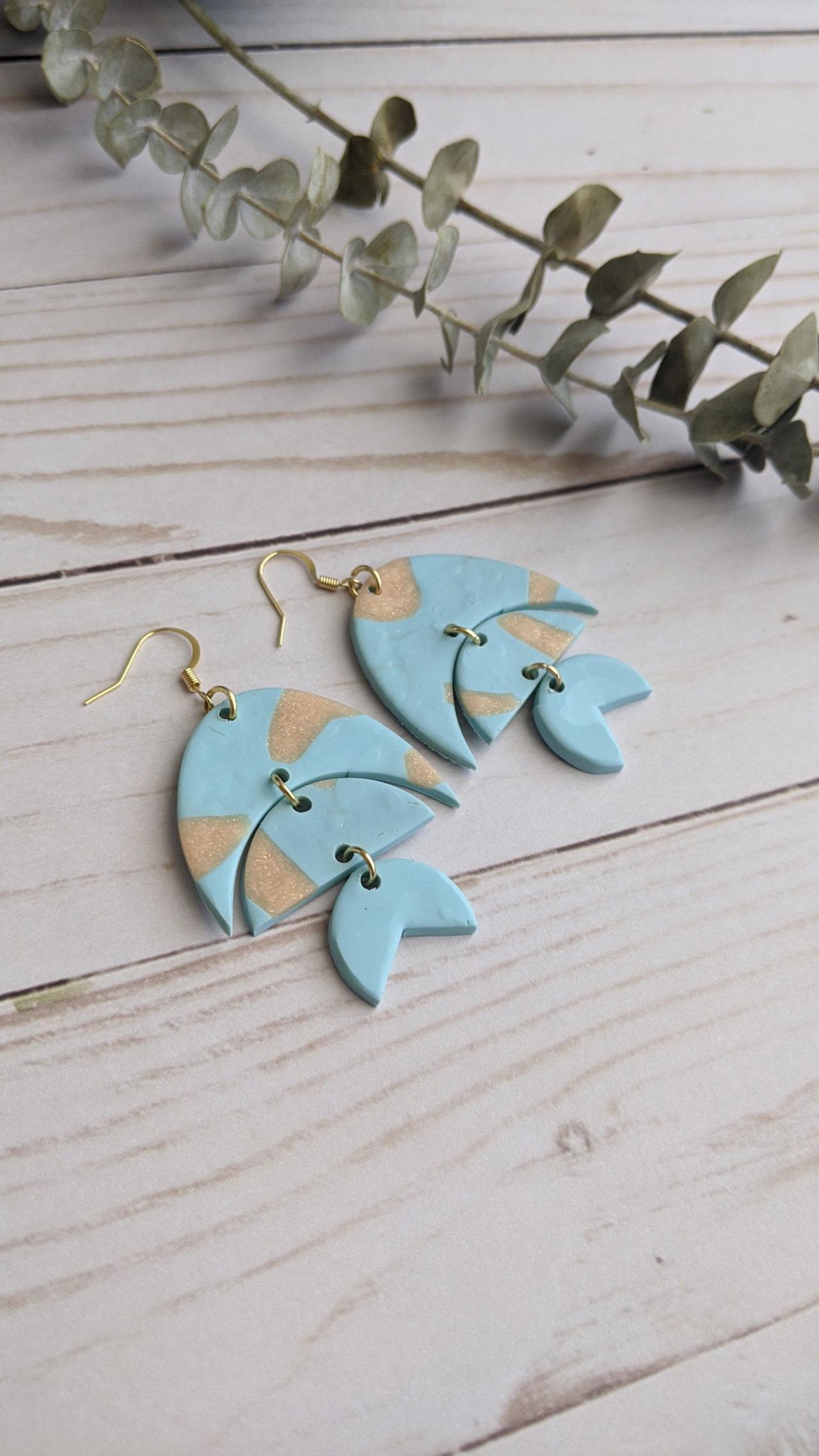 Blue And Pink Fish Polymer Clay Earrings, Dangle Earrings, Clay Statement Earrings, Handmade Clay Earrings, Custom Earrings, Clay Earrings