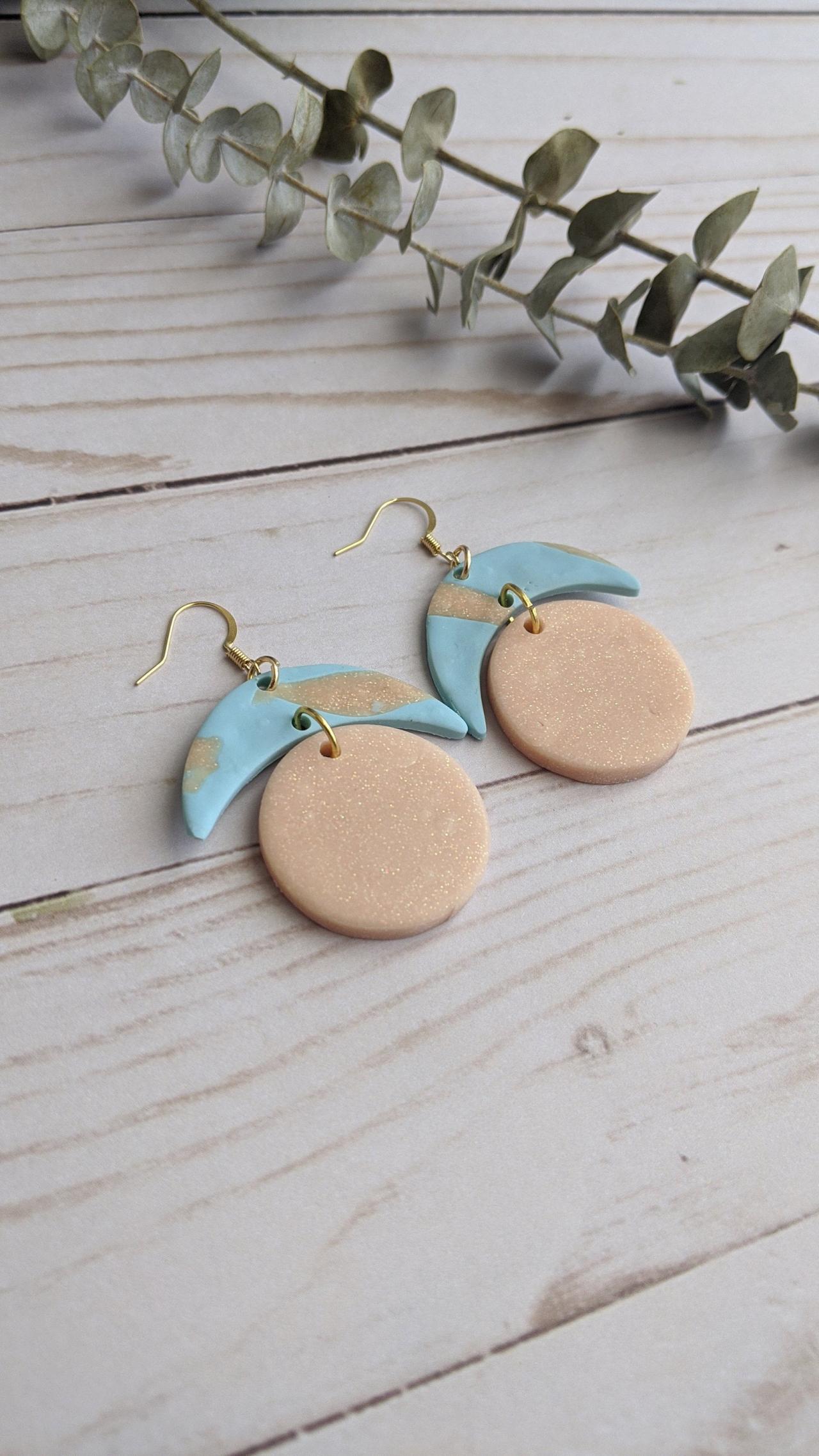 Moon And Planet Polymer Clay Earrings, Dangle Earrings, Clay Statement Earrings, Handmade Clay Earrings, Custom Clay Earrings, Clay Earrings