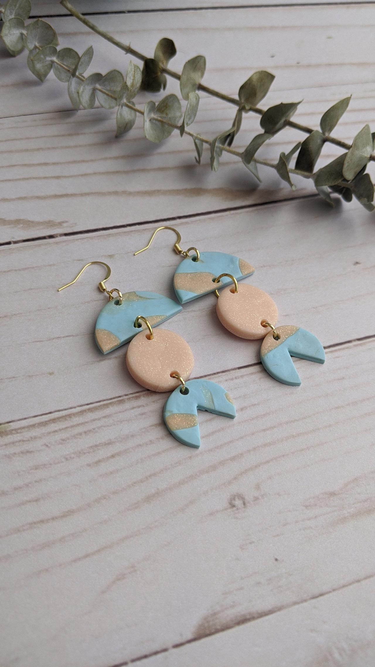 Blue And Pink Dangle Polymer Clay Earrings, Dangle Earrings, Clay Statement Earrings, Handmade Clay Earrings, Custom Earrings, Clay Earrings