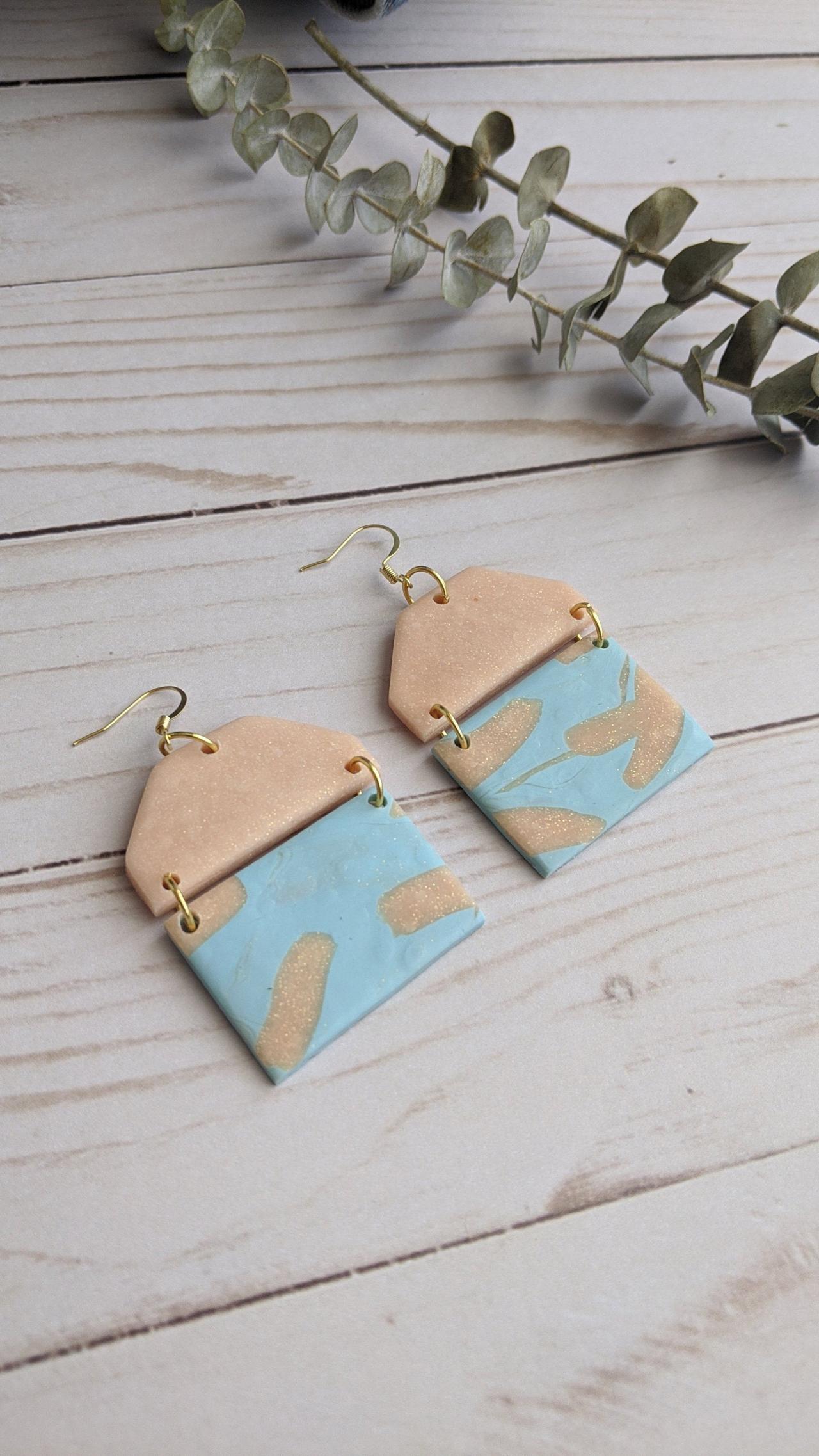Pink And Blue Funky Polymer Clay Earrings, Dangle Earrings, Clay Statement Earrings, Handmade Earrings, Custom Clay Earrings, Clay Earrings