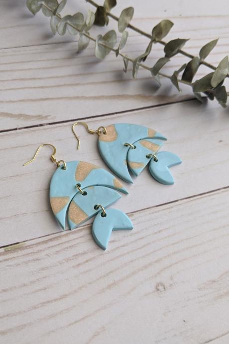 Blue and Pink Fish Polymer Clay Earrings, Dangle Earrings, Clay Statement Earrings, Handmade clay earrings, custom earrings, clay earrings