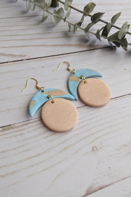 Moon and Planet Polymer Clay Earrings, Dangle Earrings, Clay Statement Earrings, Handmade clay earrings, custom clay earrings, clay earrings