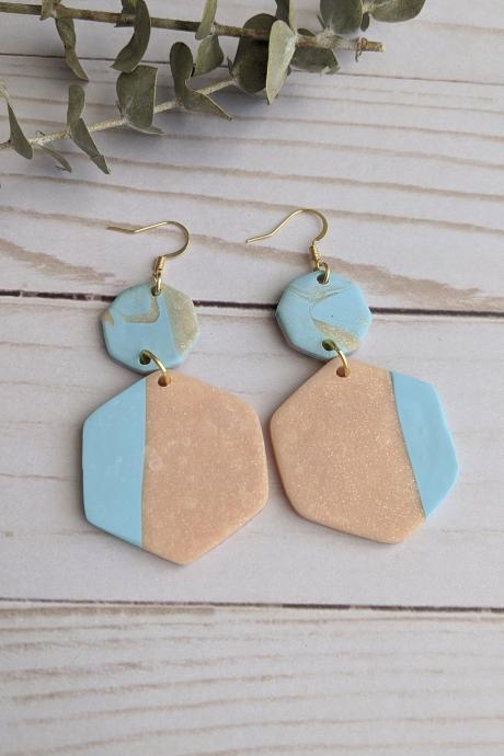 Pink And Blue Polymer Clay Earrings, Dangle Earrings, Clay Statement Earrings, Handmade Clay Earrings, Custom Clay Earrings, Clay Earrings