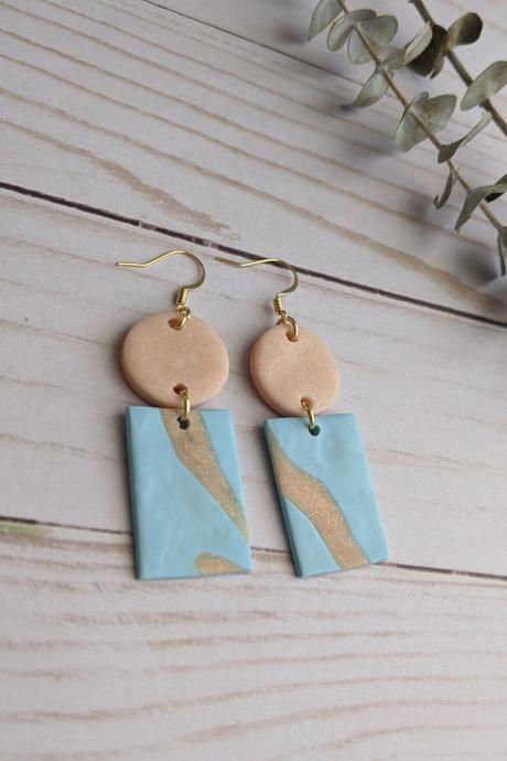 Rectangle and Circle Polymer Clay Earrings, Dangle Earrings, Clay Statement Earrings, Handmade earrings, custom clay earrings, clay earrings