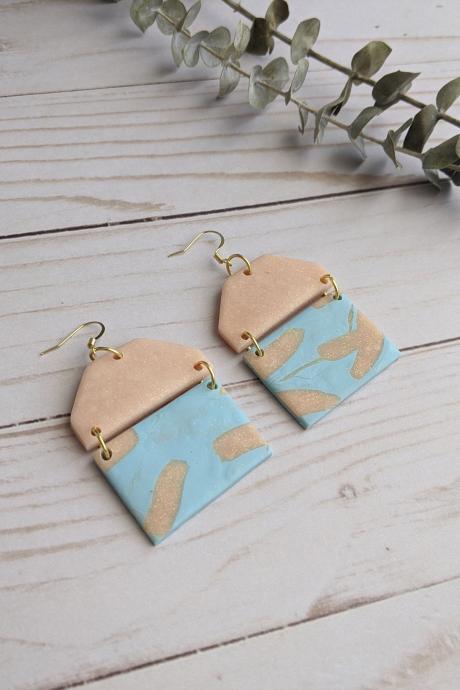 Pink and Blue Funky Polymer Clay Earrings, Dangle Earrings, Clay Statement Earrings, Handmade earrings, custom clay earrings, clay earrings