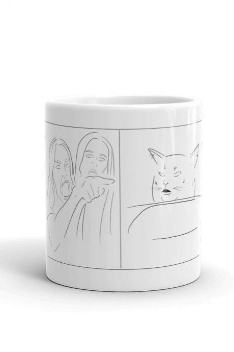 Woman Yelling at Cat Minimalist Design Mug